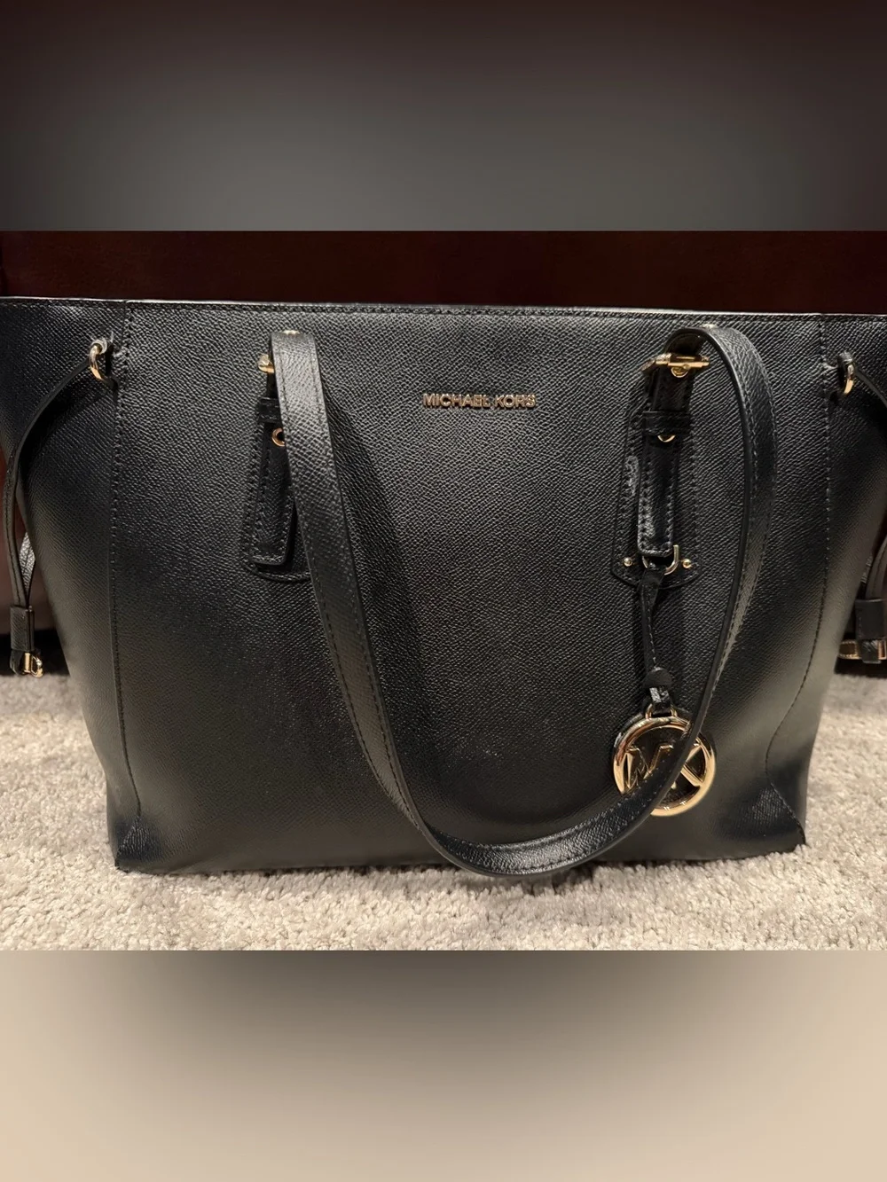Michael Kors Black Saffiano Leather Laptop Tote with Gold Hardware